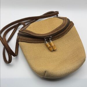 Tommy Bahama Canvas Crossbody Bag with Brown Leather Trim - Neutral Tan